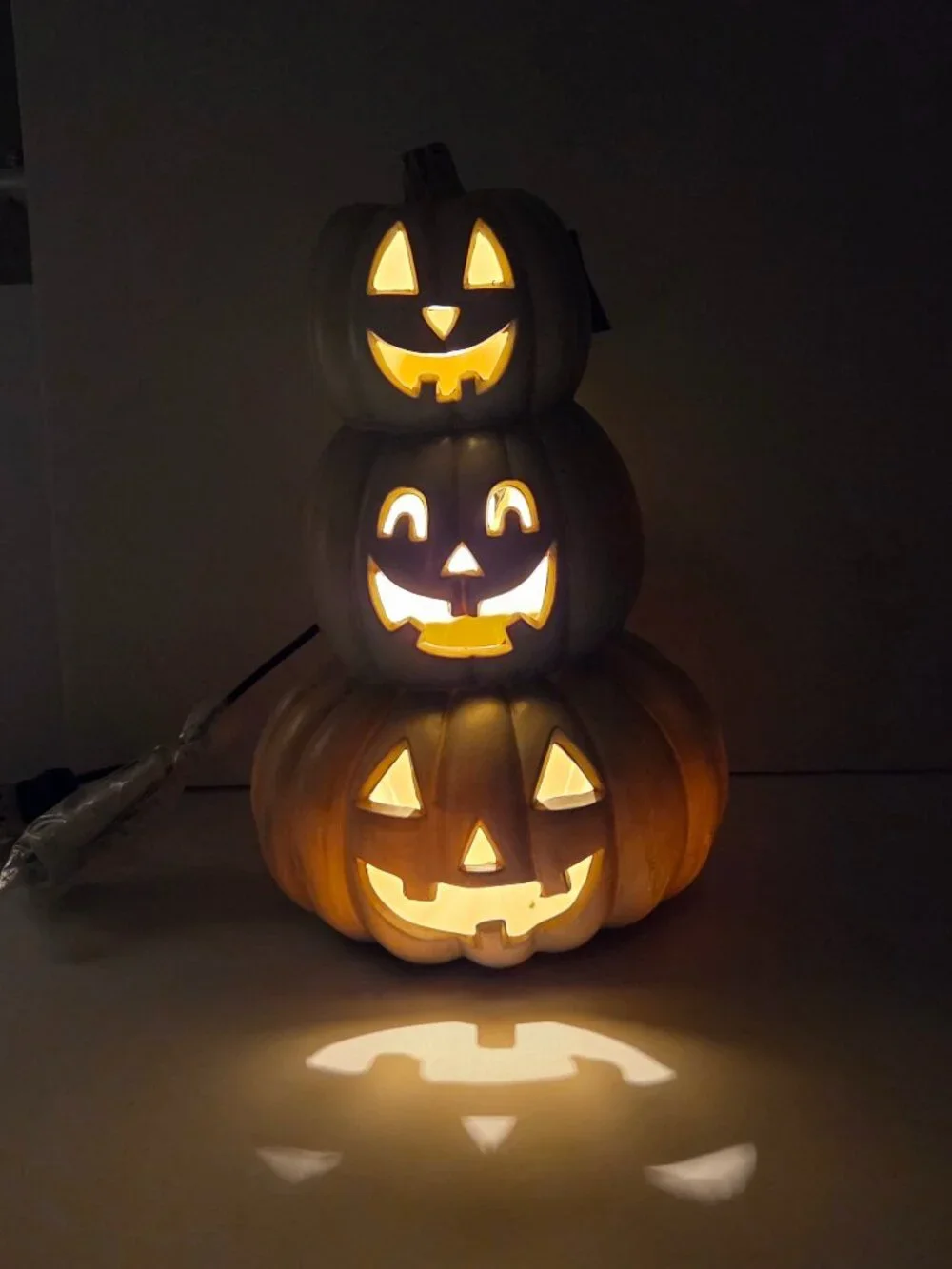 NWT At Home Halloween Hoedown Light-Up Stacked Jack-o’-lantern Blow Mold Discont